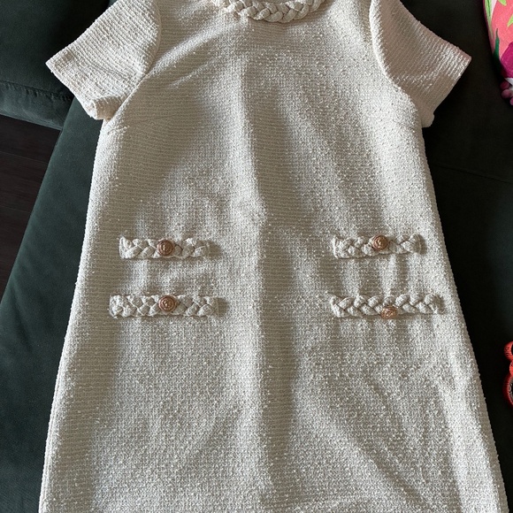 Tuckernuck Jackie shift dress in cream tweed boule L - Picture 12 of 12